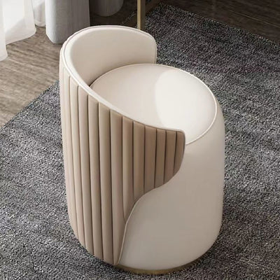 Modern Minimalist Cylindrical Striped Leather Solid Wood Frame Metal Base Vanity Stool For Bedroom