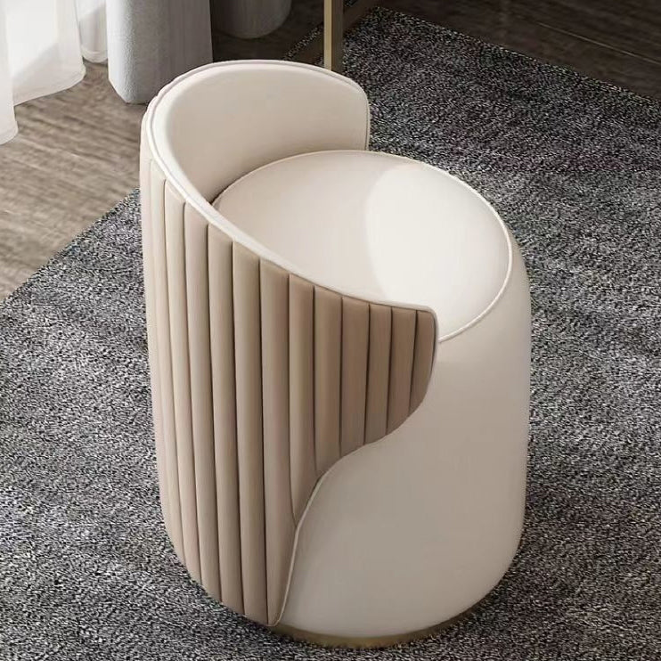 Modern Minimalist Cylindrical Striped Leather Solid Wood Frame Metal Base Vanity Stool For Bedroom