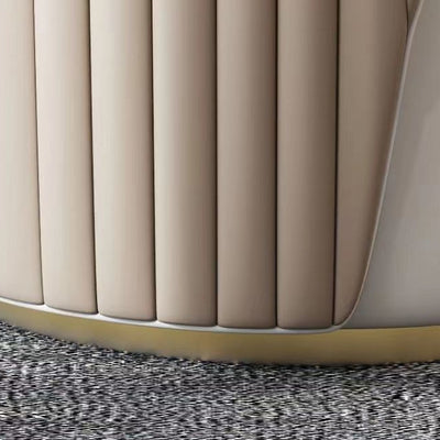 Modern Minimalist Cylindrical Striped Leather Solid Wood Frame Metal Base Vanity Stool For Bedroom