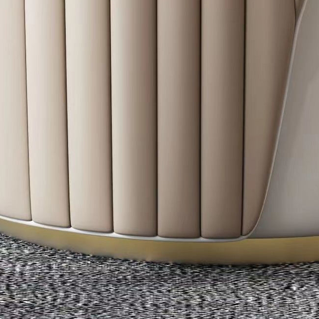 Modern Minimalist Cylindrical Striped Leather Solid Wood Frame Metal Base Vanity Stool For Bedroom