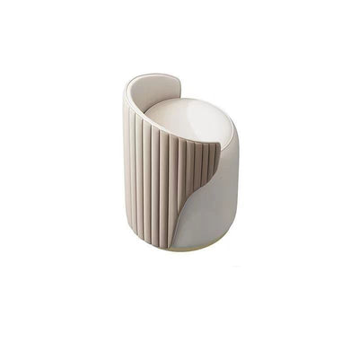 Modern Minimalist Cylindrical Striped Leather Solid Wood Frame Metal Base Vanity Stool For Bedroom