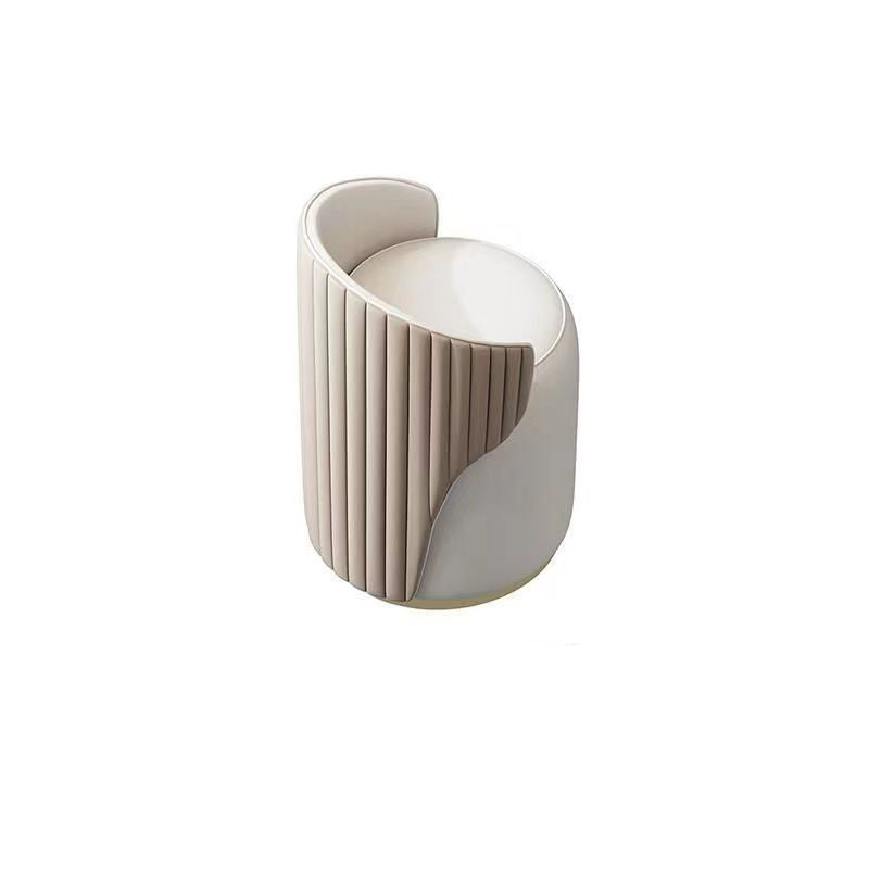 Modern Minimalist Cylindrical Striped Leather Solid Wood Frame Metal Base Vanity Stool For Bedroom