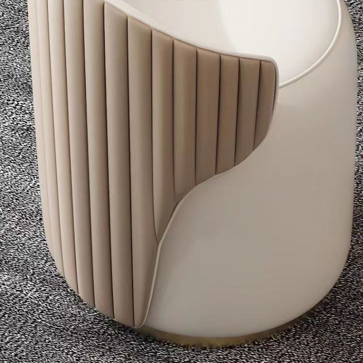 Modern Minimalist Cylindrical Striped Leather Solid Wood Frame Metal Base Vanity Stool For Bedroom