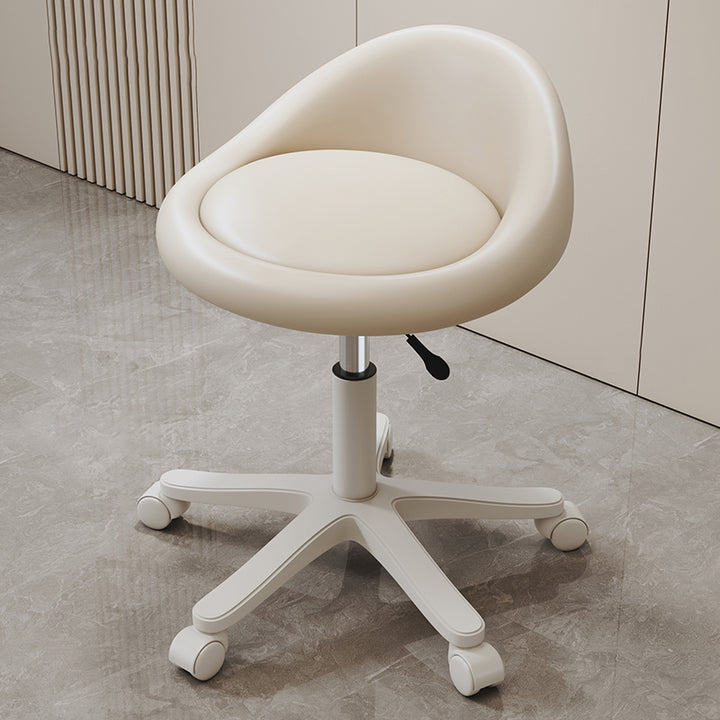 Moderner minimalistischer runder Schminkhocker aus gepolstertem Mikrofaserleder mit Metall, Sperrholz und Beschlägen, beweglich und höhenverstellbar, für das Schlafzimmer 