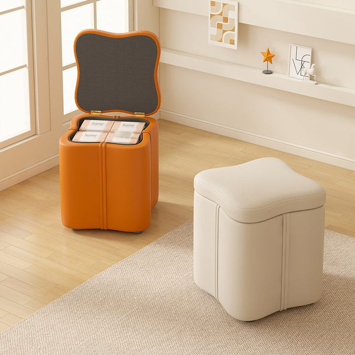 Contemporary Nordic Quad Flower Shape Synthetic Fabric Plywood Frame Vanity Stool For Bedroom