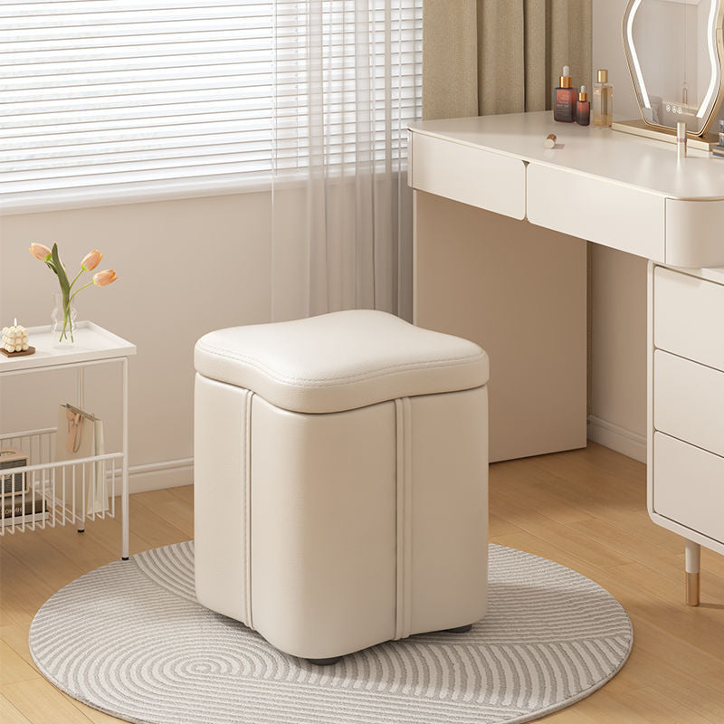 Contemporary Nordic Quad Flower Shape Tech Fabric Solid Wood Frame Vanity Stool For Bedroom