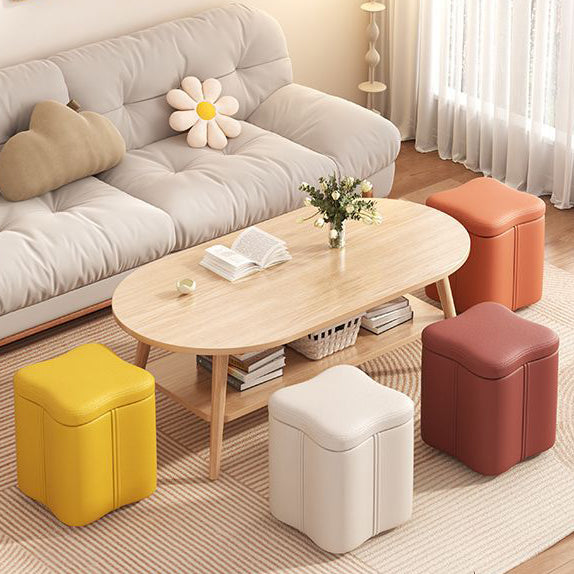 Contemporary Nordic Quad Flower Shape Tech Fabric Solid Wood Frame Vanity Stool For Bedroom