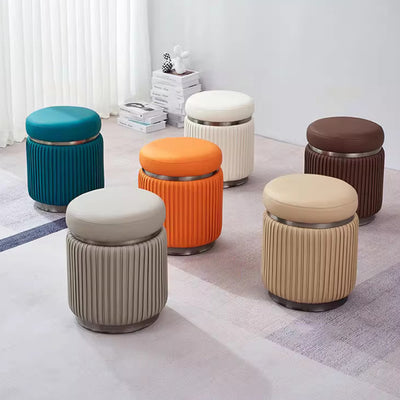 Modern Minimalist Round PU Leather Stainless Steel Low Stool For Living Room