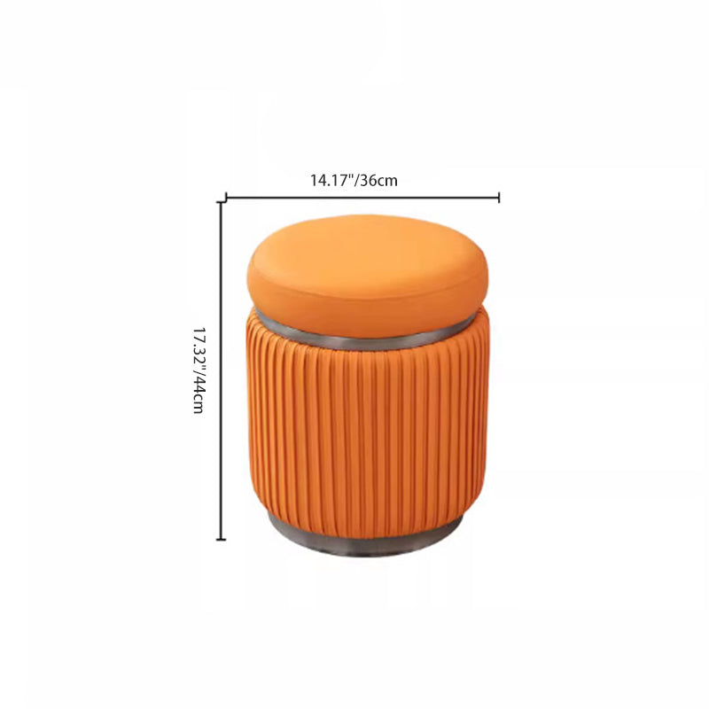 Modern Minimalist Round PU Leather Stainless Steel Low Stool For Living Room