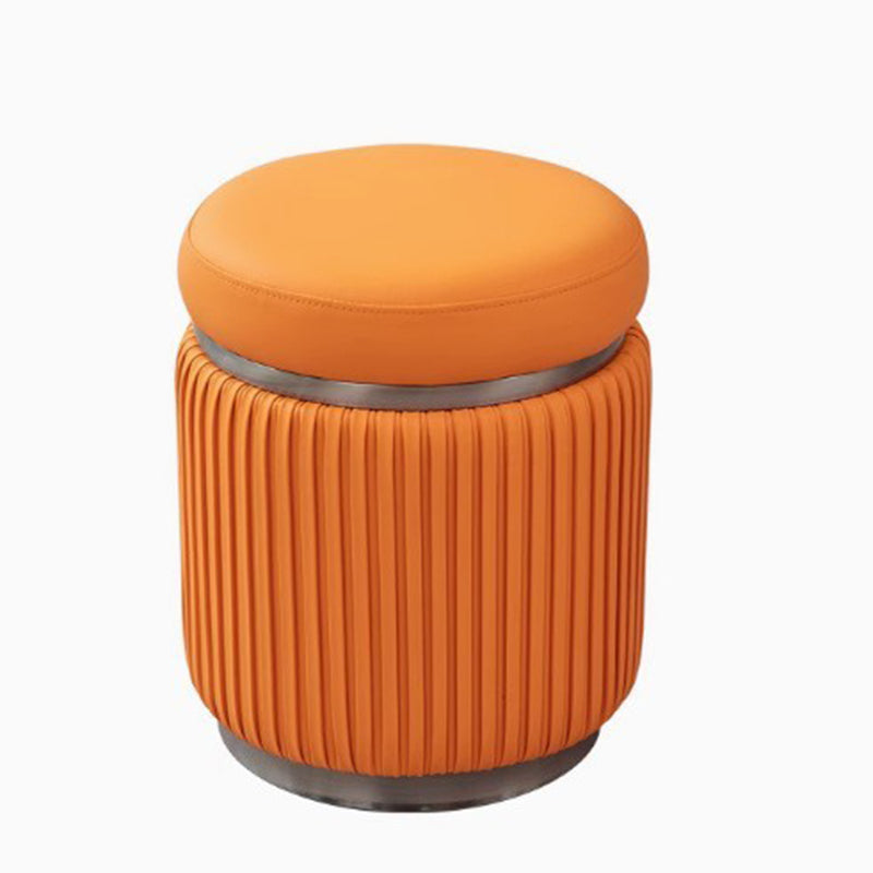 Modern Minimalist Round PU Leather Stainless Steel Low Stool For Living Room