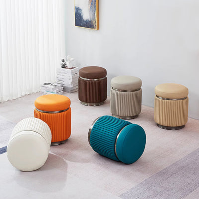 Modern Minimalist Round PU Leather Stainless Steel Low Stool For Living Room