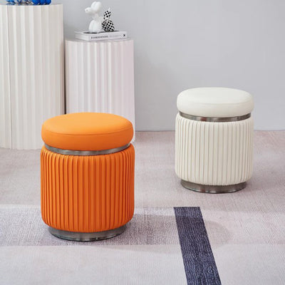 Modern Minimalist Round PU Leather Stainless Steel Low Stool For Living Room