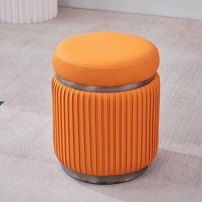 Modern Minimalist Round PU Leather Stainless Steel Low Stool For Living Room