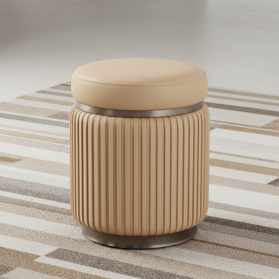 Modern Minimalist Round PU Leather Stainless Steel Low Stool For Living Room