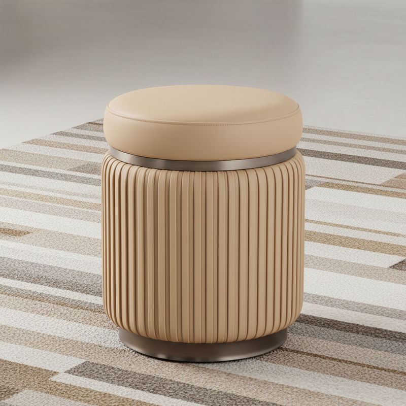 Modern Minimalist Round PU Leather Stainless Steel Low Stool For Living Room