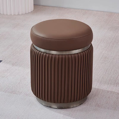 Modern Minimalist Round PU Leather Stainless Steel Low Stool For Living Room
