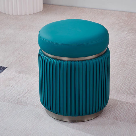 Modern Minimalist Round PU Leather Stainless Steel Low Stool For Living Room