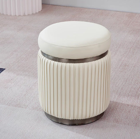 Modern Minimalist Round PU Leather Stainless Steel Low Stool For Living Room