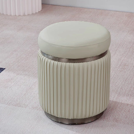Modern Minimalist Round PU Leather Stainless Steel Low Stool For Living Room