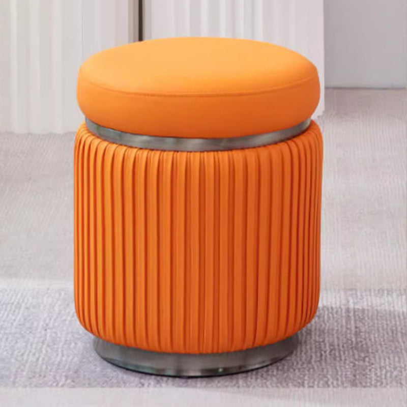 Modern Minimalist Round PU Leather Stainless Steel Low Stool For Living Room