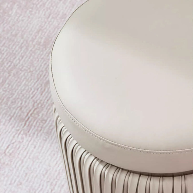 Modern Minimalist Round PU Leather Stainless Steel Low Stool For Living Room