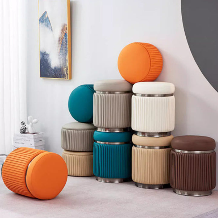 Moderner minimalistischer runder PU-Leder-Edelstahl-Hocker für das Wohnzimmer 