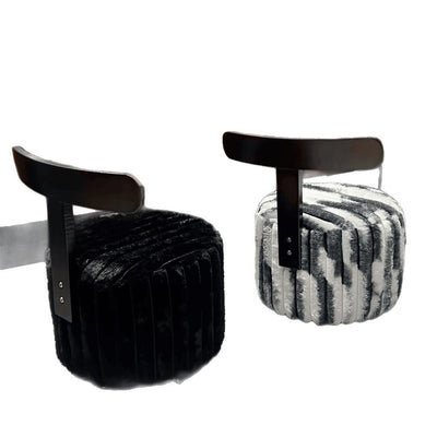 Contemporary Luxury Round Faux Velvet Rubberwood Solid Wood Movable Low Stool For Living Room