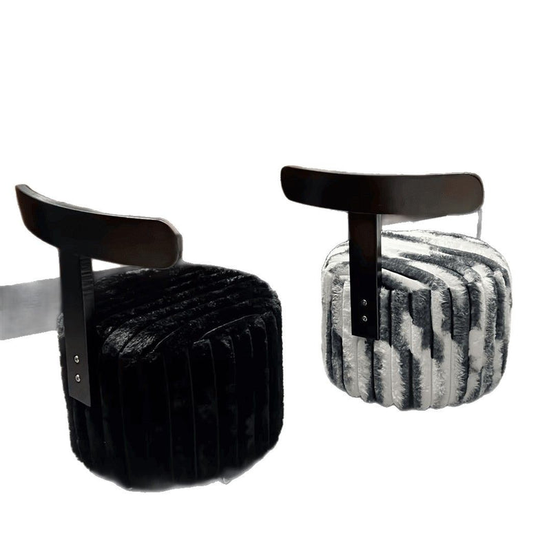Contemporary Luxury Round Faux Velvet Rubberwood Solid Wood Movable Low Stool For Living Room