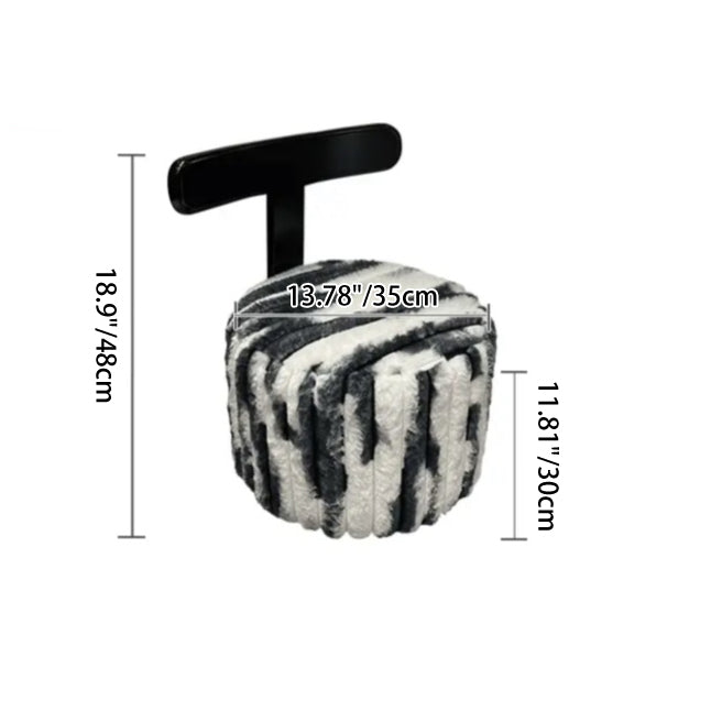 Contemporary Luxury Round Faux Velvet Rubberwood Solid Wood Movable Low Stool For Living Room
