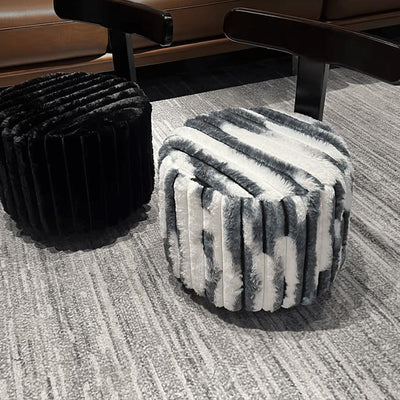Contemporary Luxury Round Faux Velvet Rubberwood Solid Wood Movable Low Stool For Living Room