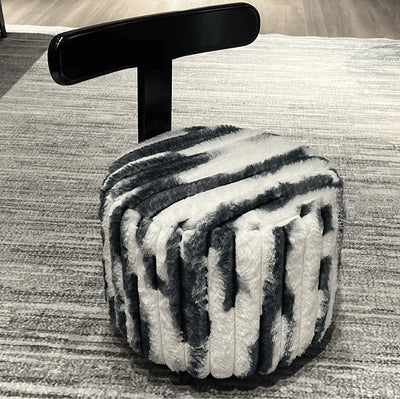 Contemporary Luxury Round Faux Velvet Rubberwood Solid Wood Movable Low Stool For Living Room
