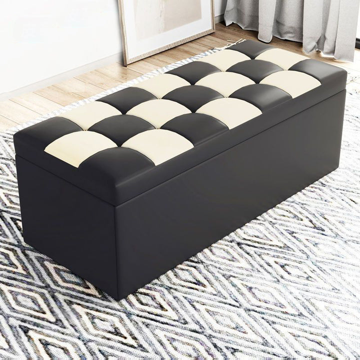 Moderner minimalistischer rechteckiger PU-Leder-Kunstholz-Panel-Aufbewahrungsbank für das Wohnzimmer 