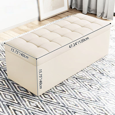 Modern Minimalist Rectangular PU Leather Faux Wood Panel Storage Bench For Living Room