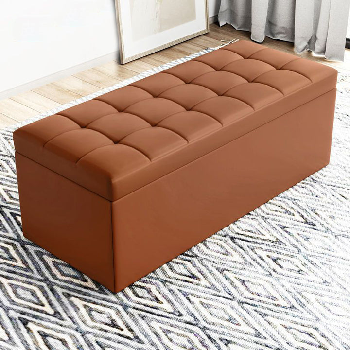 Moderner minimalistischer rechteckiger PU-Leder-Kunstholz-Panel-Aufbewahrungsbank für das Wohnzimmer 