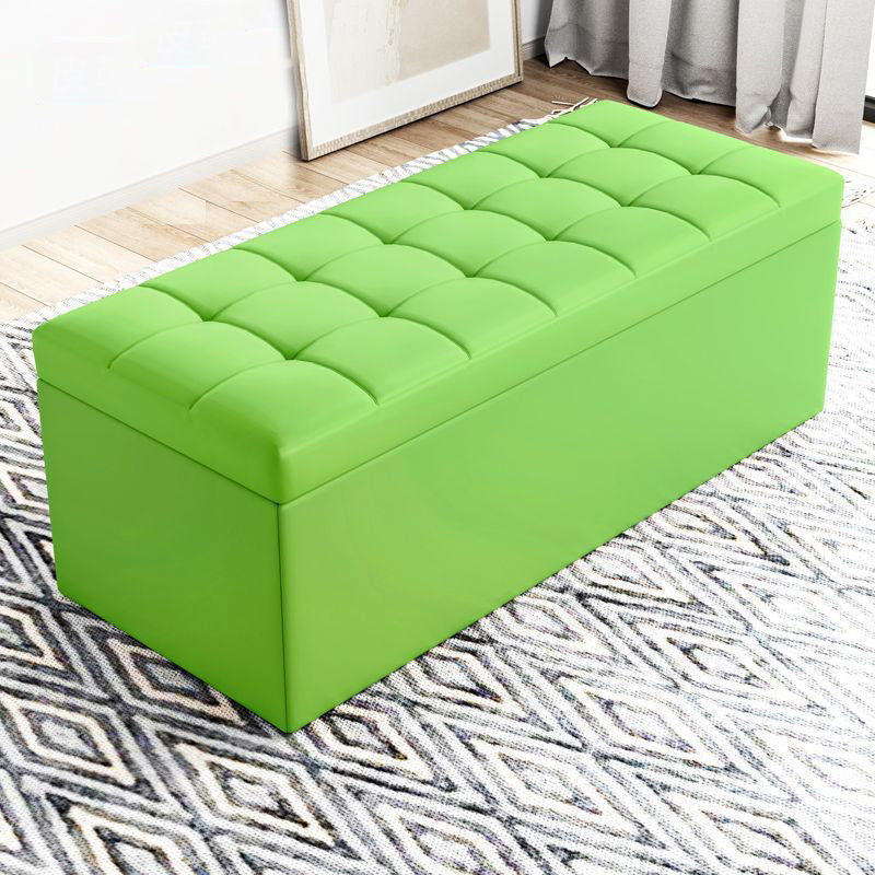 Modern Minimalist Rectangular PU Leather Faux Wood Panel Storage Bench For Living Room