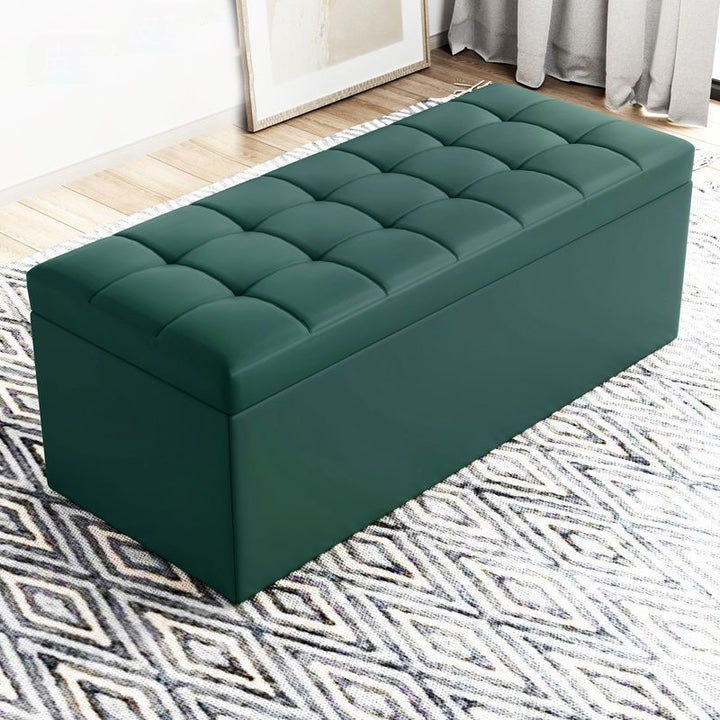 Moderner minimalistischer rechteckiger PU-Leder-Kunstholz-Panel-Aufbewahrungsbank für das Wohnzimmer 