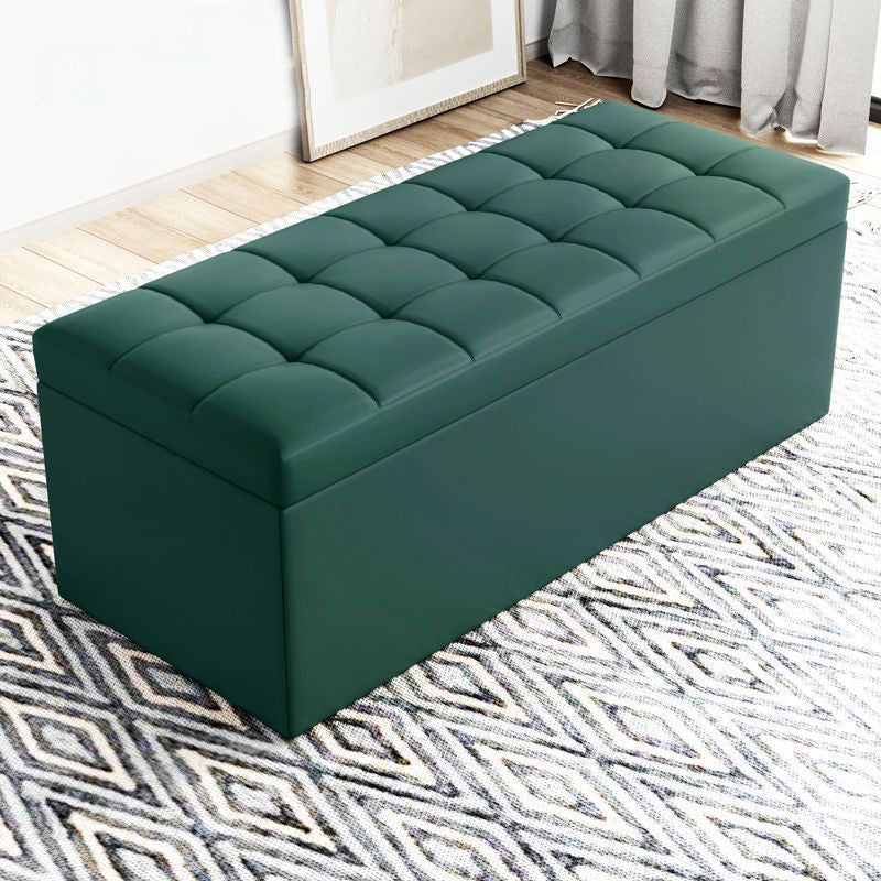 Modern Minimalist Rectangular PU Leather Faux Wood Panel Storage Bench For Living Room
