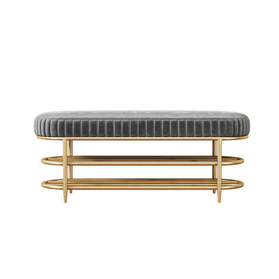 Contemporary Luxury Oval Iron Crystal Velvet Storage Shoe Bench 2-Tier For Entryways