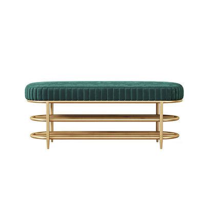 Contemporary Luxury Oval Iron Crystal Velvet Storage Shoe Bench 2-Tier For Entryways