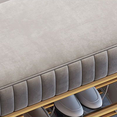 Contemporary Luxury Oval Iron Crystal Velvet Storage Shoe Bench 2-Tier For Entryways