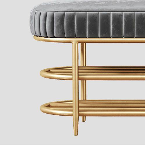 Contemporary Luxury Oval Iron Crystal Velvet Storage Shoe Bench 2-Tier For Entryways