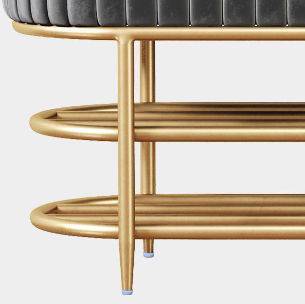 Contemporary Luxury Oval Iron Crystal Velvet Storage Shoe Bench 2-Tier For Entryways