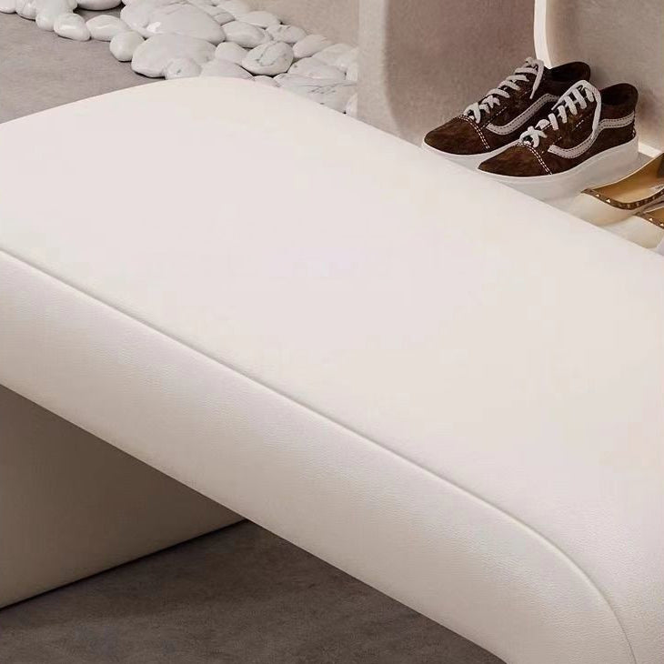 Contemporary Scandinavian Rectangular PU Leather Faux Velvet Wood Panel Shoe Bench For Entryways
