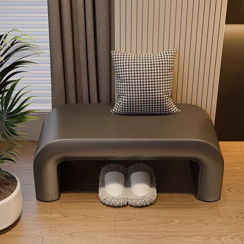 Contemporary Scandinavian Rectangular PU Leather Faux Velvet Wood Panel Shoe Bench For Entryways