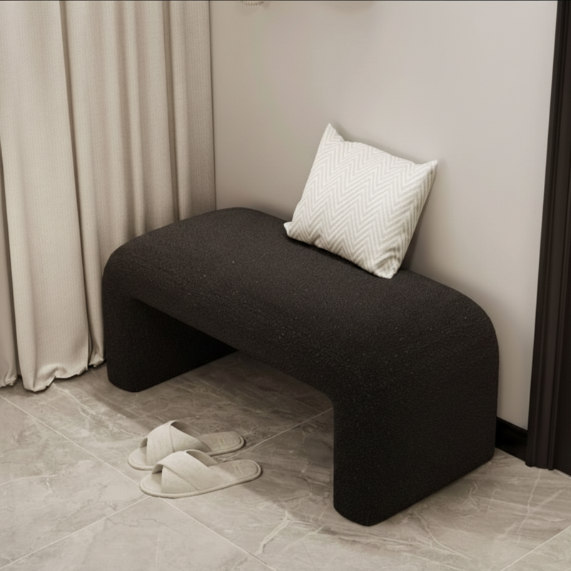 Contemporary Scandinavian Rectangular PU Leather Faux Velvet Wood Panel Shoe Bench For Entryways