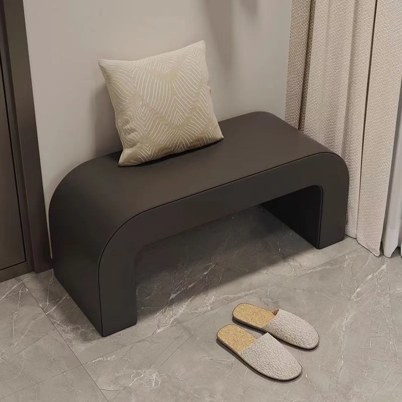 Contemporary Scandinavian Rectangular PU Leather Faux Velvet Wood Panel Shoe Bench For Entryways
