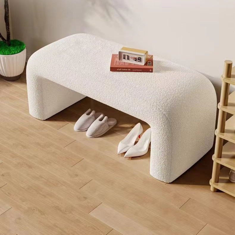 Contemporary Scandinavian Rectangular PU Leather Faux Velvet Wood Panel Shoe Bench For Entryways