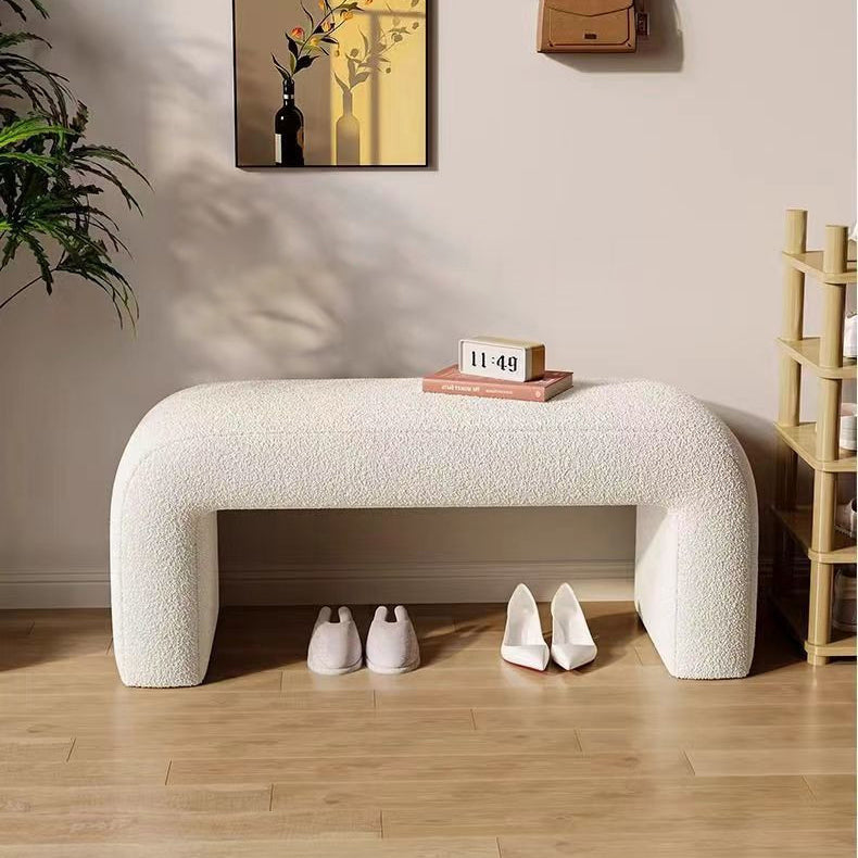 Contemporary Scandinavian Rectangular PU Leather Faux Velvet Wood Panel Shoe Bench For Entryways