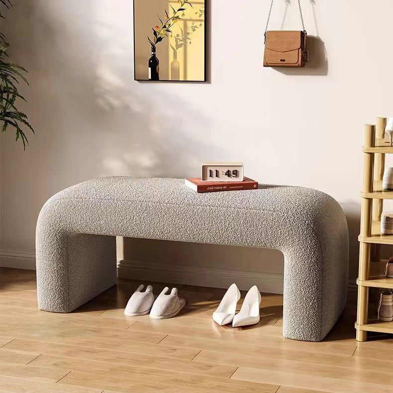 Contemporary Scandinavian Rectangular PU Leather Faux Velvet Wood Panel Shoe Bench For Entryways