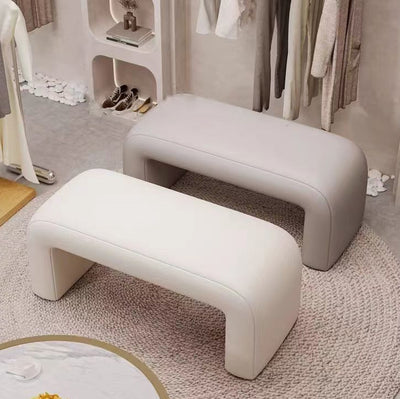 Contemporary Scandinavian Rectangular PU Leather Faux Velvet Wood Panel Shoe Bench For Entryways